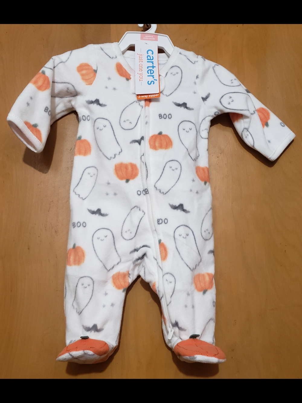 Carter's White Fleece Halloween Ghost & Pumpkin Footed One-Piece